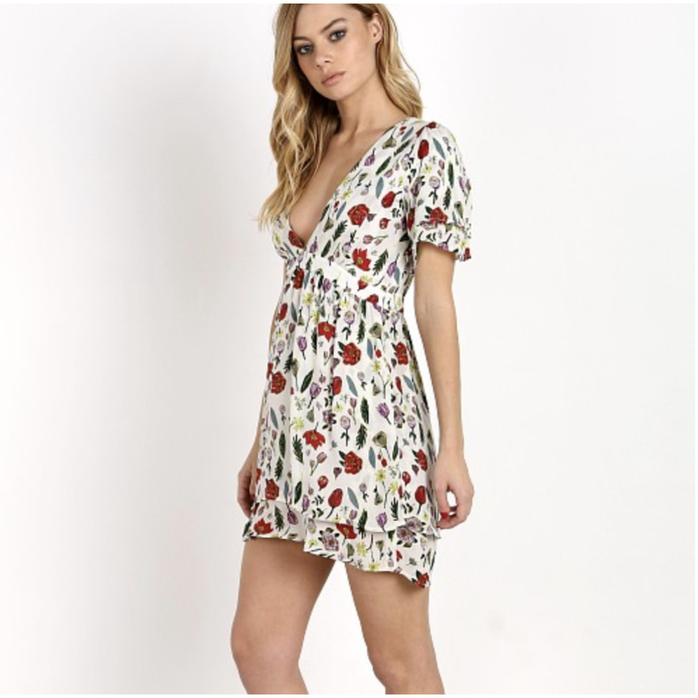 Stone Cold Fox Venice Silk Mini Dress Size 2 Floral Botanical Flowy Boho